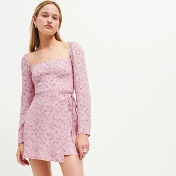 Reformation Rosalie Mini Dress Pink long sleeve 33782 - Picture 1 of 16
